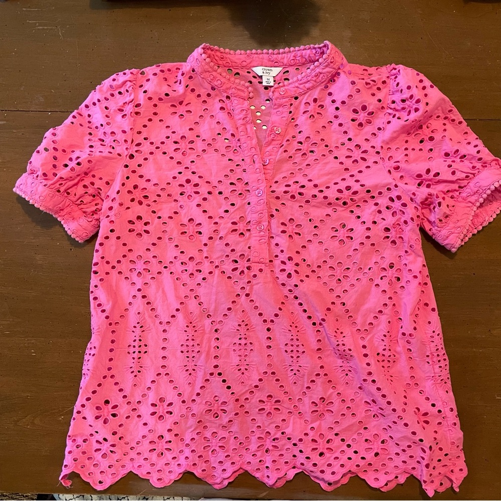 Crown and Ivy Pink Eyelet Blouse